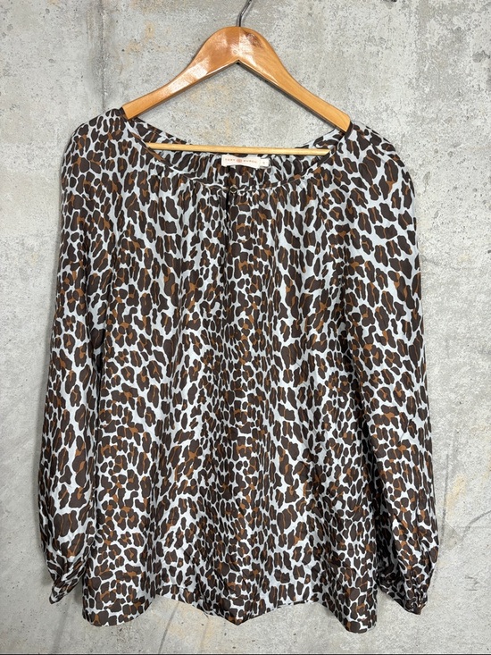 Tory Burch Tops - Tory Burch Brown and Cream Silk Leopard Print Peasant Blouse